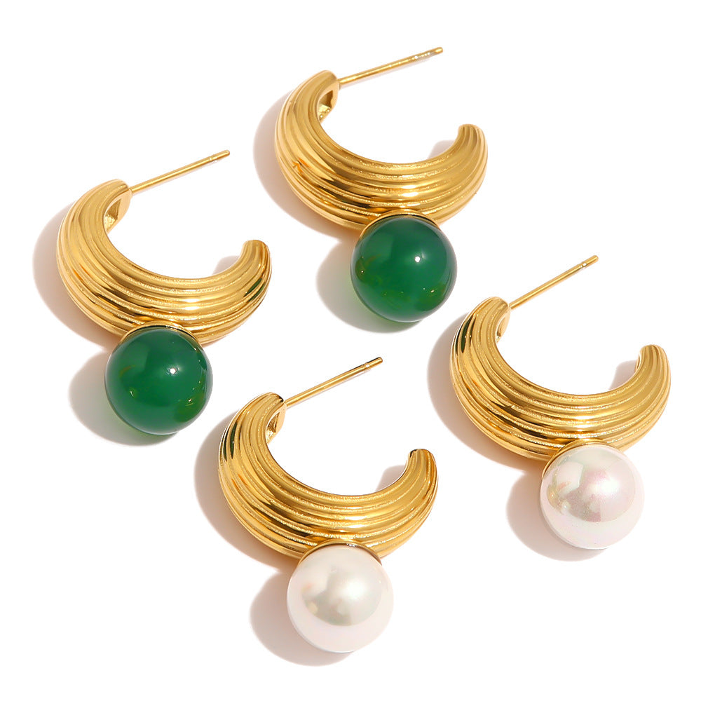 Wholesale 18K Gold Plated Vintage  Pearl Earrings Stainless Steel